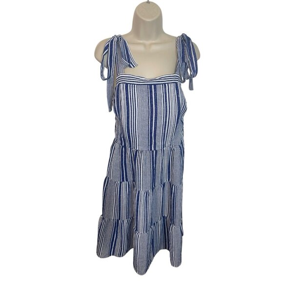 MONTEAU Women's Size Large Tiered Sundress Blue White Stripes - Picture 1 of 12